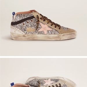 Golden Goose Mid Star sneakers with silver glitter upper and pale pink star 37